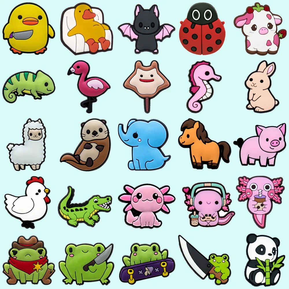 1-25PCS Kawaii Animal Shoe Charms , Salamander Duck Pins Accessories for Sandals, Cow Frog Panda Shoe Clogs Decorations