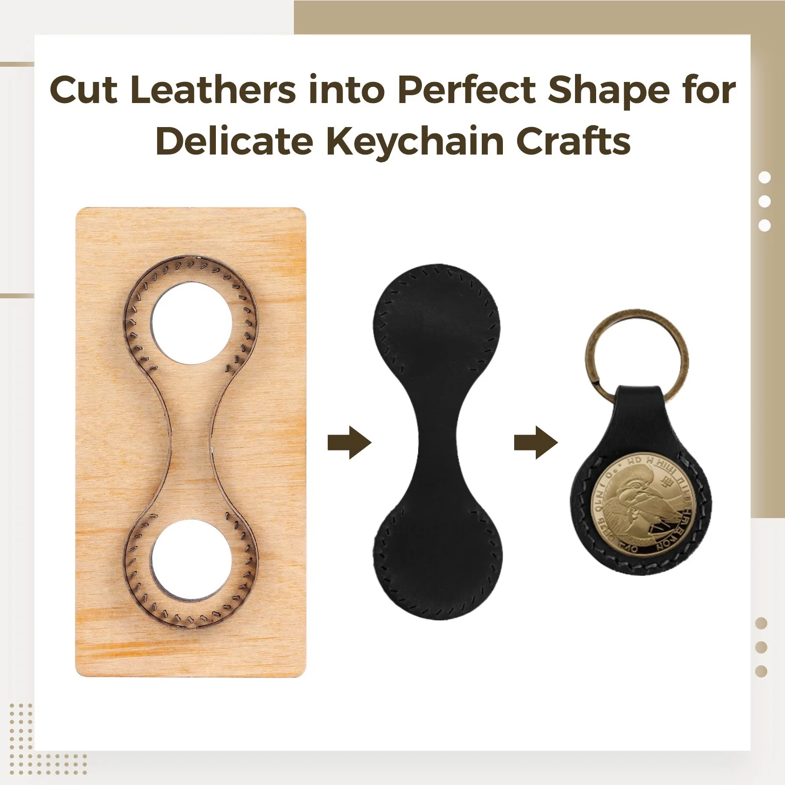 Leather Cutting Die Leather Keychain Cutting Mold Smooth Wooden Base Sharp Steel Blades Punch Stamping Tool For DIY Crafts