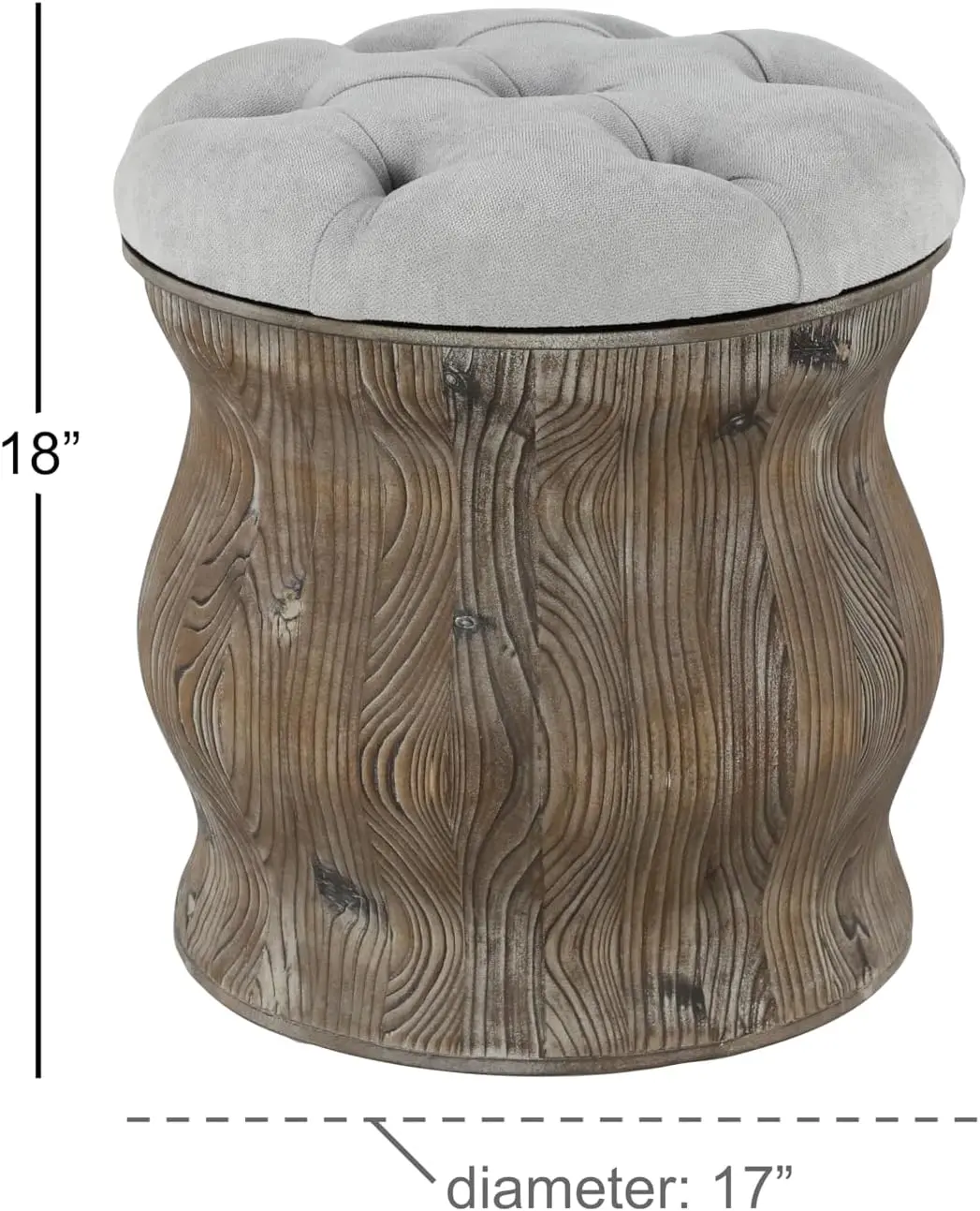 

Wood Storage Stool With Tufted Seat, 17"" X 17"" X 18"", Light Gray