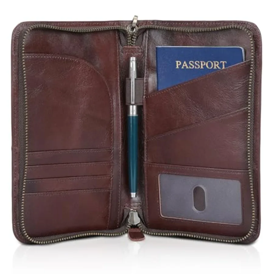 

Polare Full Grain Leather Passport Holder With YKK Zipper RFID Blocking Travel Document Organizer Ticket Holder Cover Case Hold