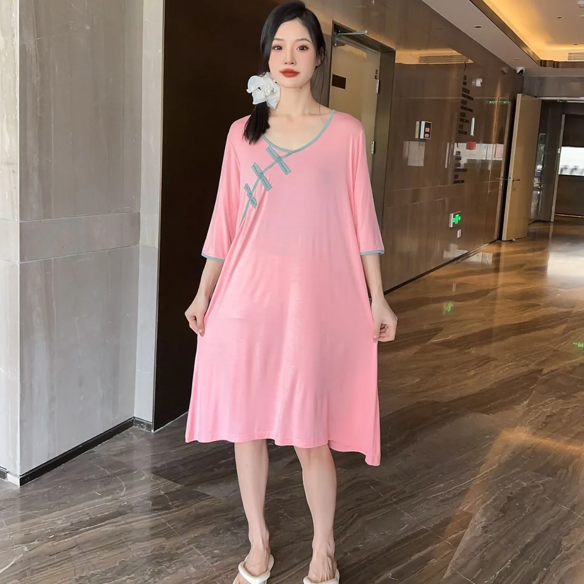 Half-length Sleepwear Women\'s Nightgowns Loose Comfortable Modal Night Dress Spring Autumn Nightwear Shirt Casual Homewear