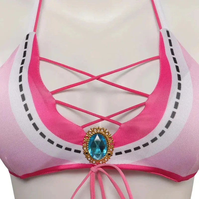 프린세스 피치 코스프레 섹시 귀여운 투피스 수영복 여름 여성 의상 게임 롤플레이 수영복 비키니 여성 할로윈 NVv;6