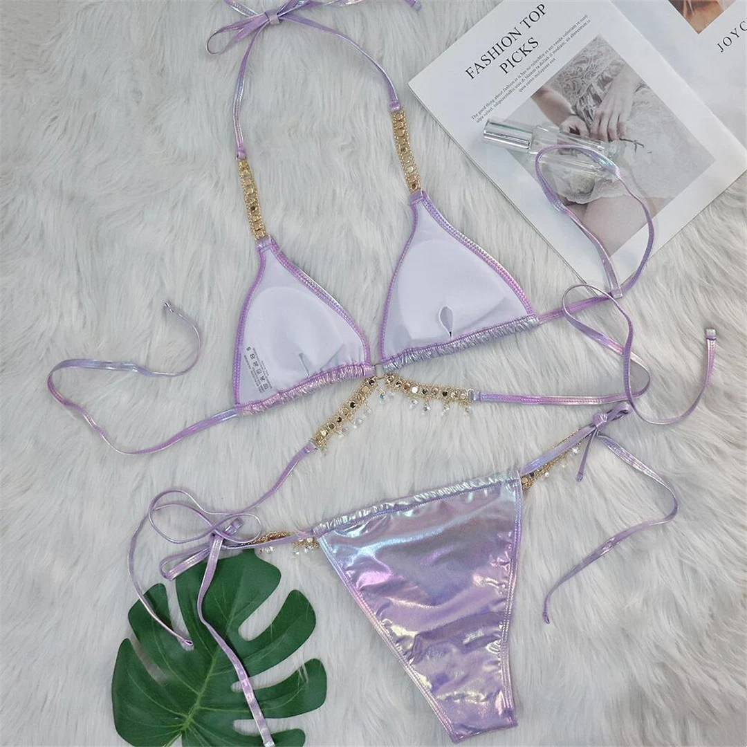 Diamant-Strass-PU-Kunstleder-Bikini, Damen-Badeanzug, zweiteiliges Bikini-Set, Badebekleidung, Badeanzug, Modell V5131 – Detail 31