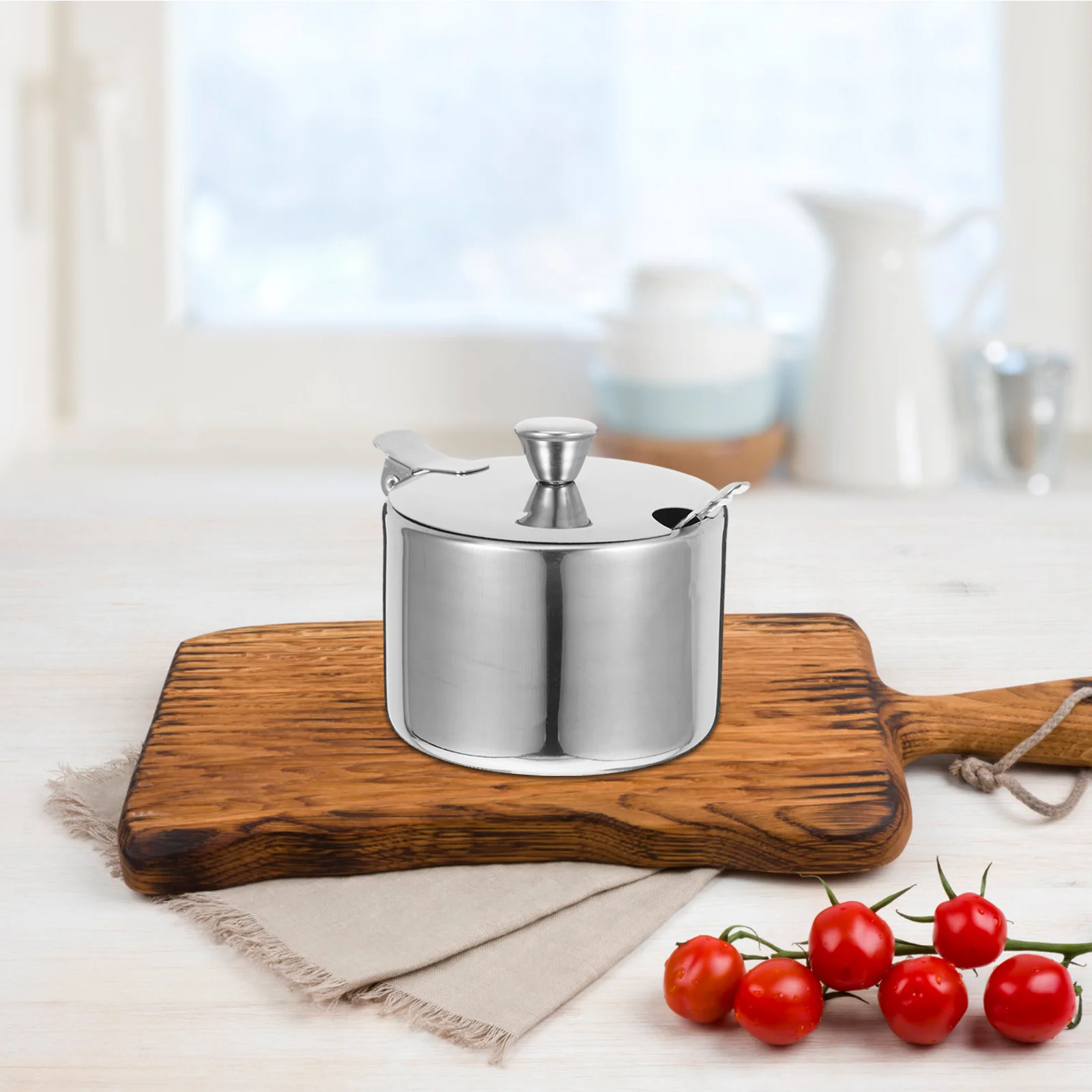 

1 set 1 Set Stainless Steel Sugar Canister Seasoning Jar With Spoon For Salt Pepper Condiments Storage Kitchen Organizer Spice