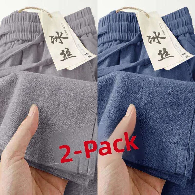 

Men's Summer Thin Ice Silk Cotton Linen Casual Straight Leg Pants Loose Fit Comfortable Breathable Lightweight Trousers