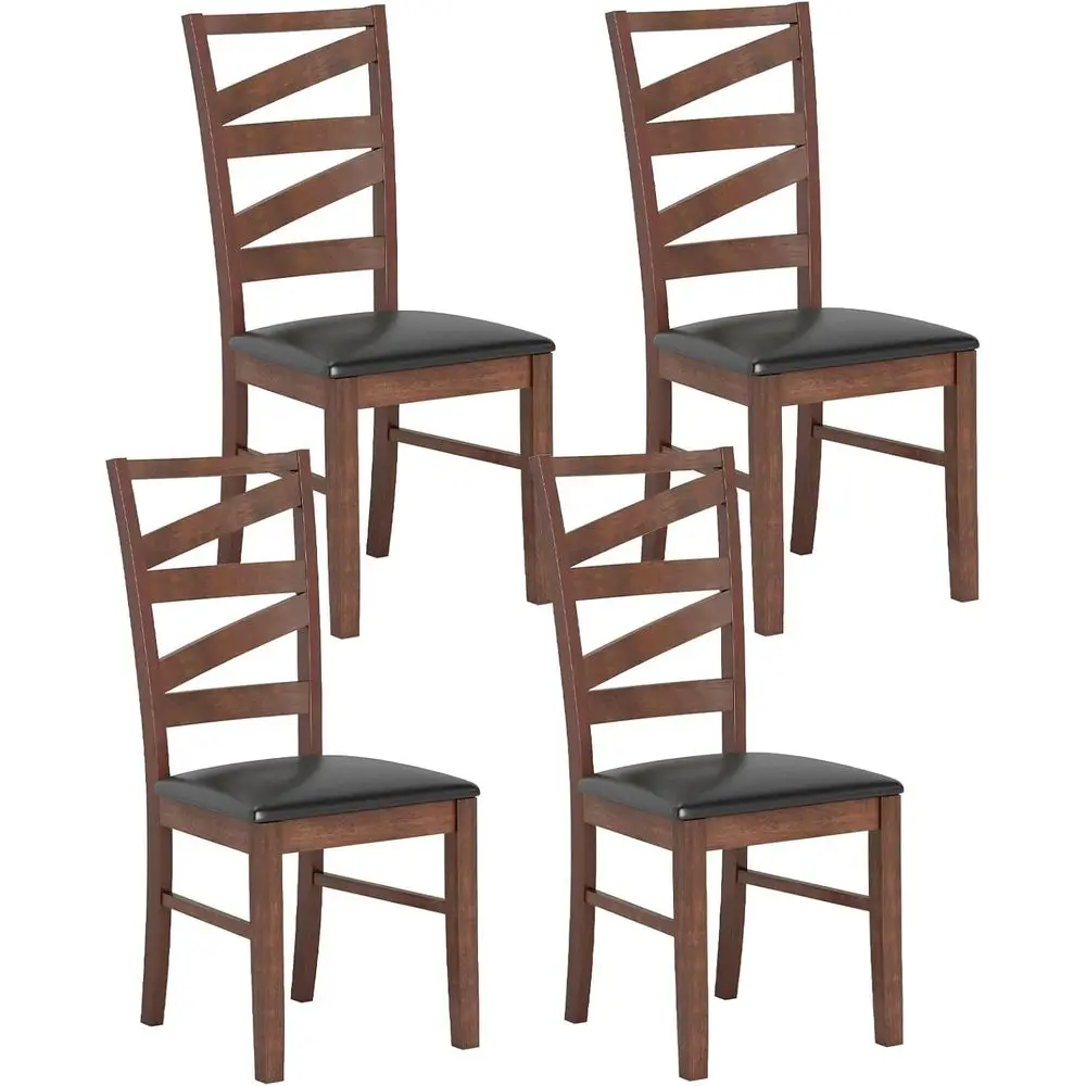 

Set of 4 Wooden Dining Chairs with High Back, Leatherette Seat, Suitable for Kitchen, Dining Room, Living Room, Restaurant