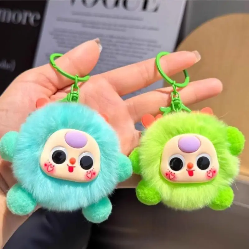 Cute Cartoon Fluffy Monster Plush Keychain Soft Pom Pom Doll Bag Pendant Decor Gift For Girls And Students