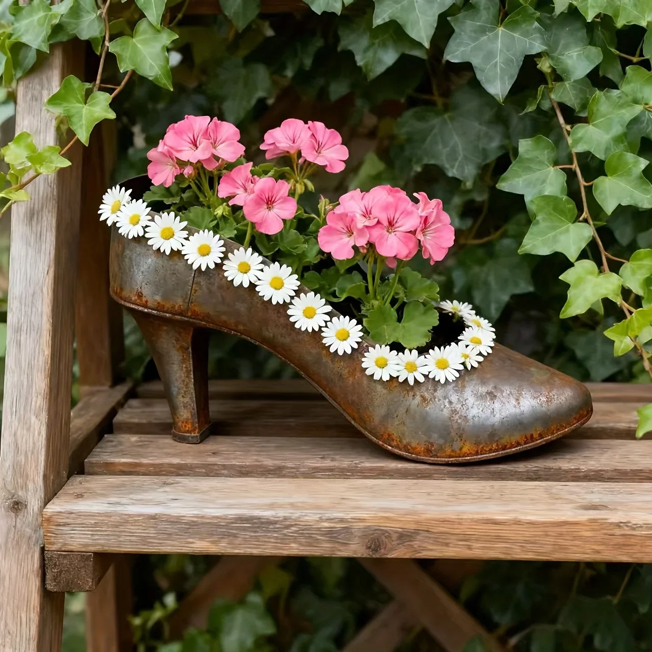 Green Plant Light Oval Flowerpot Indoor Outdoor Garden Terrace Desktop Decoration Ornaments Rusted High-heeled Shoes Flowerpot
