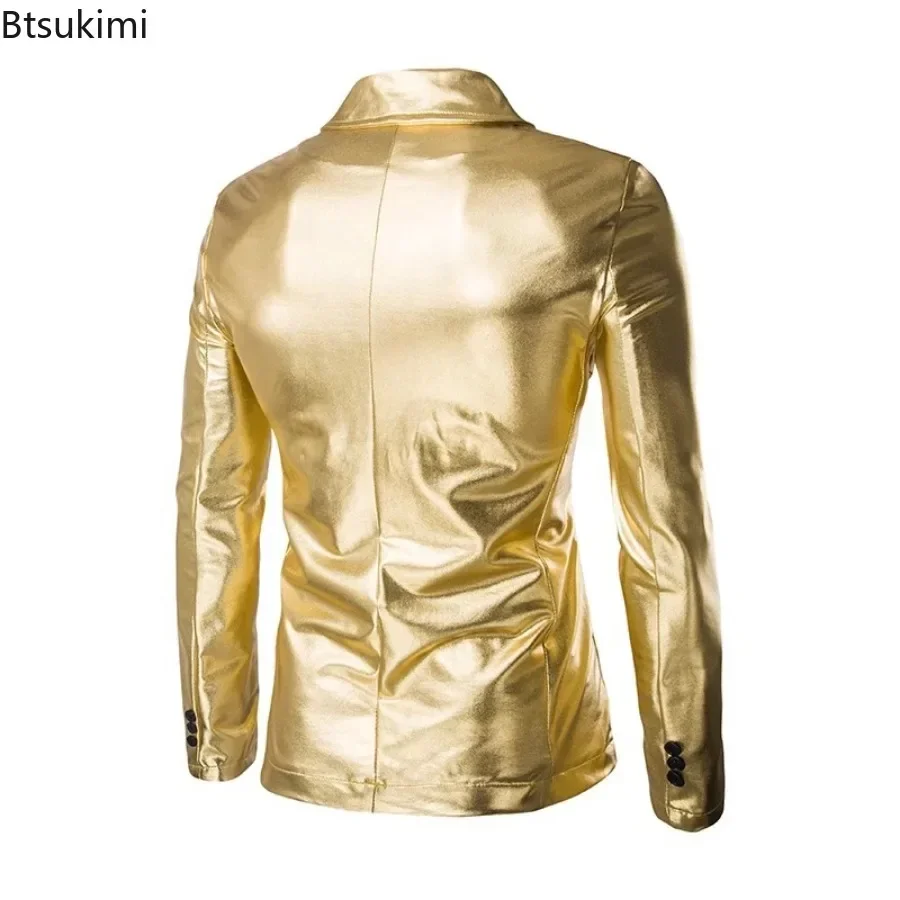 2024 Men\'s Silver Golden Black Performance Jacket Blazrs Fashion Stage Show Shiny Clothes with Two Button Small Suit Jacket Men