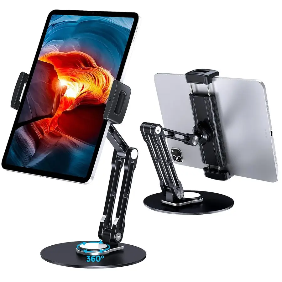 

Stand Holder for iPad, Adjustable with 360 Rotating Base for Desk, Aluminum Swivel Tablet Stand Compatible with iPad Air, Mini,