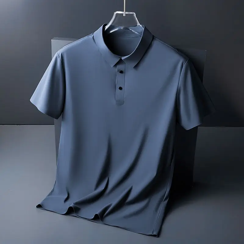 Golf Shirt  CROP TOP Ice Shreds Traceless Short Sleeved Male Summer Lapel Collar T-shirt Quick Drying Commerce Leisure Tops