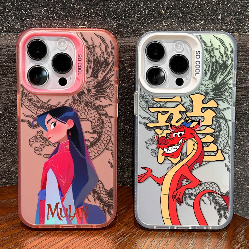 Disney Mulan Dragon Cute For iPhone Apple 15 14 13 12 11 XS XR X 8 7 Pro Max Plus Colorful Silver Shockproof Phone Case Coque