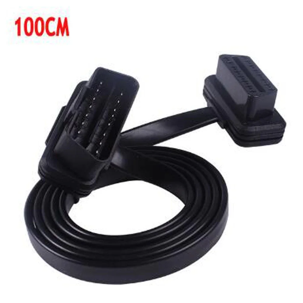 30/60/100CM Flat+Thin As Noodle 16 Pin Socket OBD OBDII OBD2 16Pin Male To Female Car Scanner Extension Cable 8Core Connector