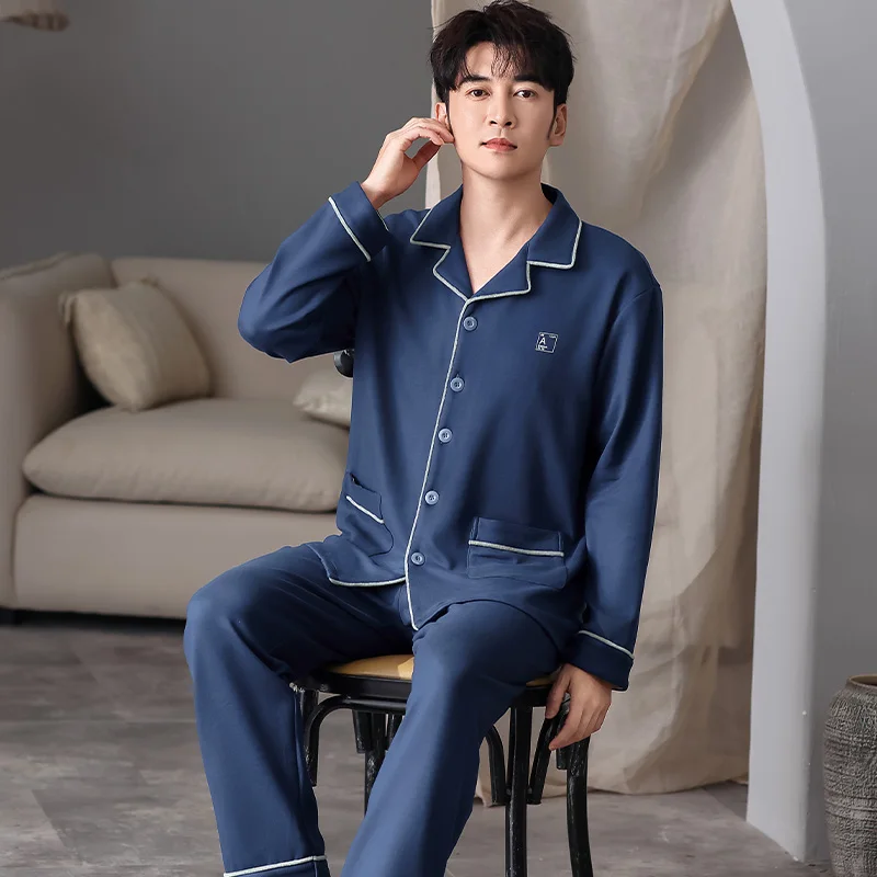 Men's Pajamas Set Long Sleeve Trouser Men Autumn Winter Sleepwear Warm Thin Velvet Pyjamas Male Casual Loungewear Home Clothes