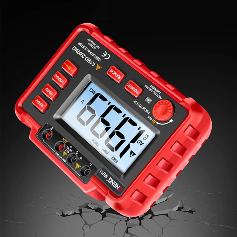 MH11 Digital Megohmmeter Isolamento Resistência Testadores, 2000 Counts Cable, medidores de alta tensão, Ohm Megohm Meter