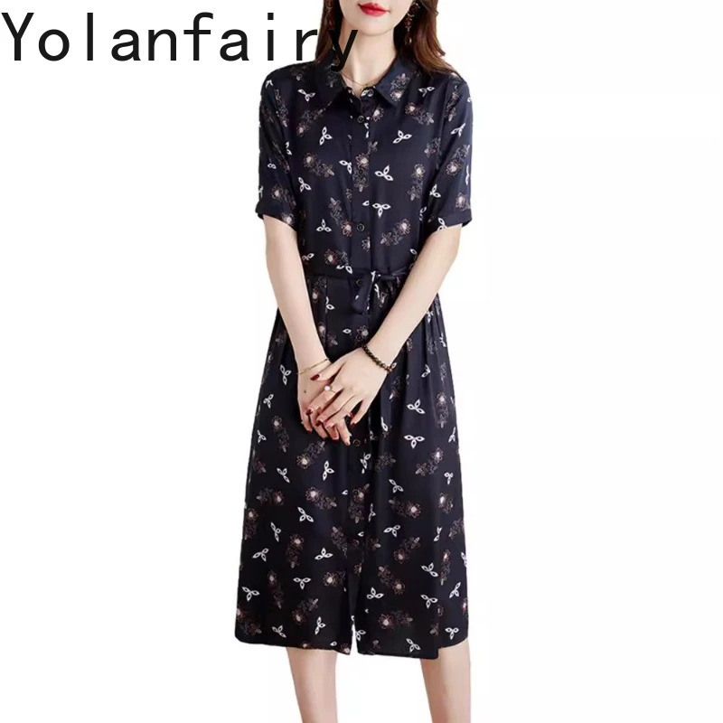 

YOLANFAIRY 91% Real Mulberry Silk Beach Dress Women Casual Square Collar Summer Dress Woman 2025 Skin-friendly Vacation Dresses