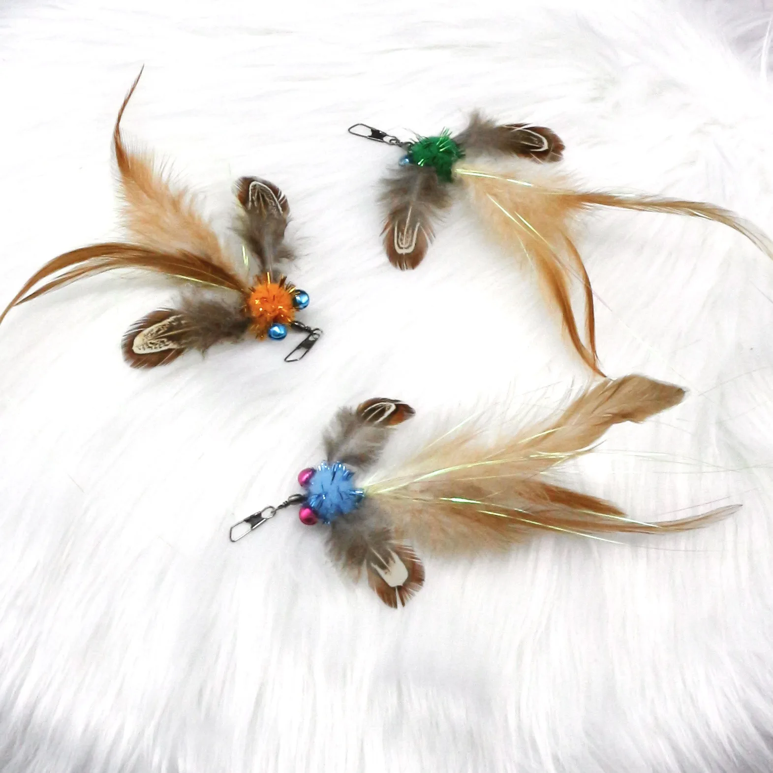 Palo de juguete para gato de pez dorado Artificial, 3 uds., reemplaza la cabeza, palo de burlas para gato, juguete para mascotas con plumas