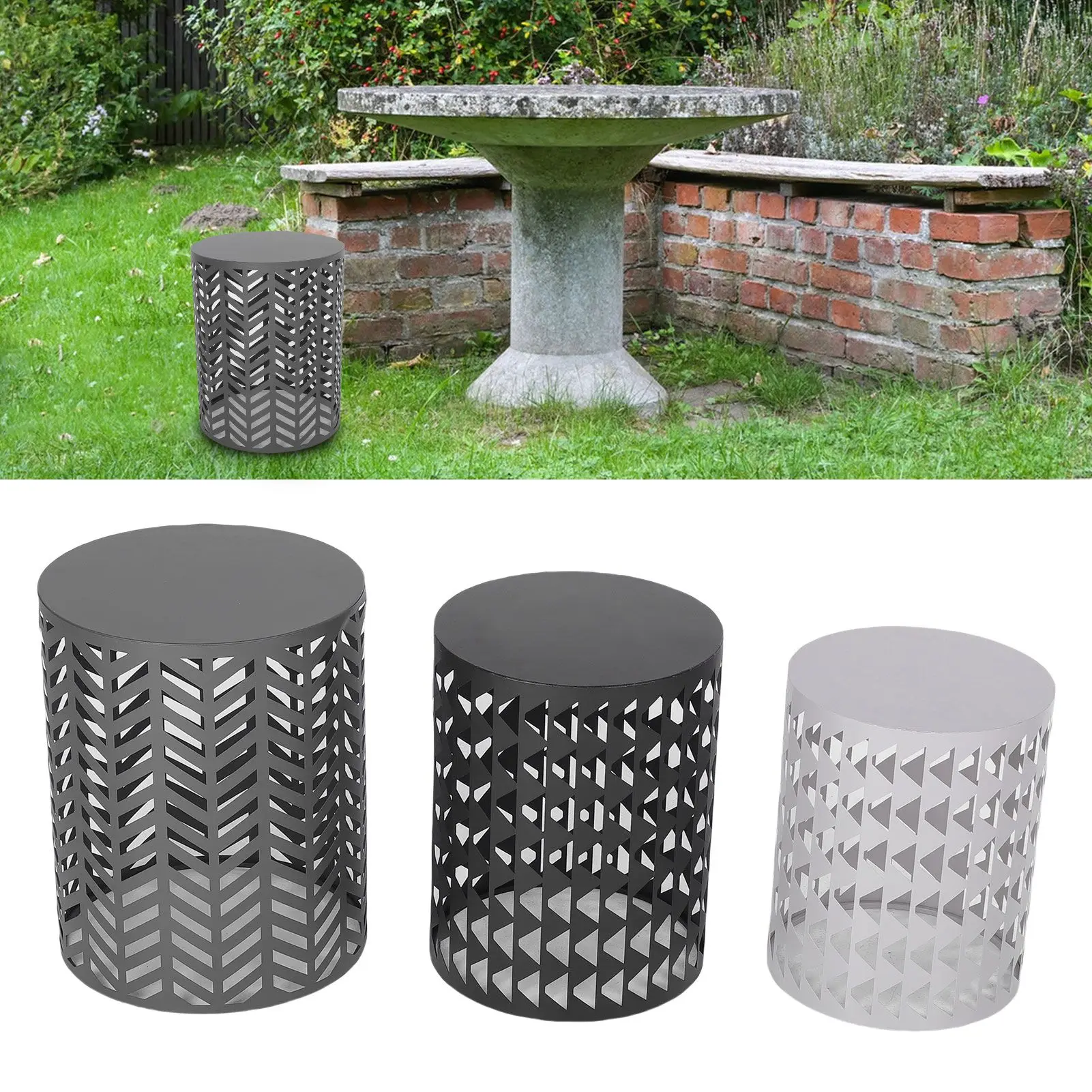 

3 шт. садовые табуреты, цилиндрический металлический табурет, набор террасы, патио, декоративный табурет, уличная мебель, стул для украшения сада