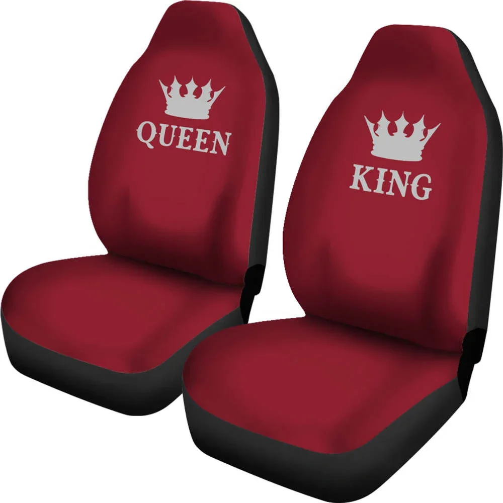 Queen and King His and Hers Car Seat Covers Set In Burgundy,Pack of 2 Universal Front Seat Protective Cover