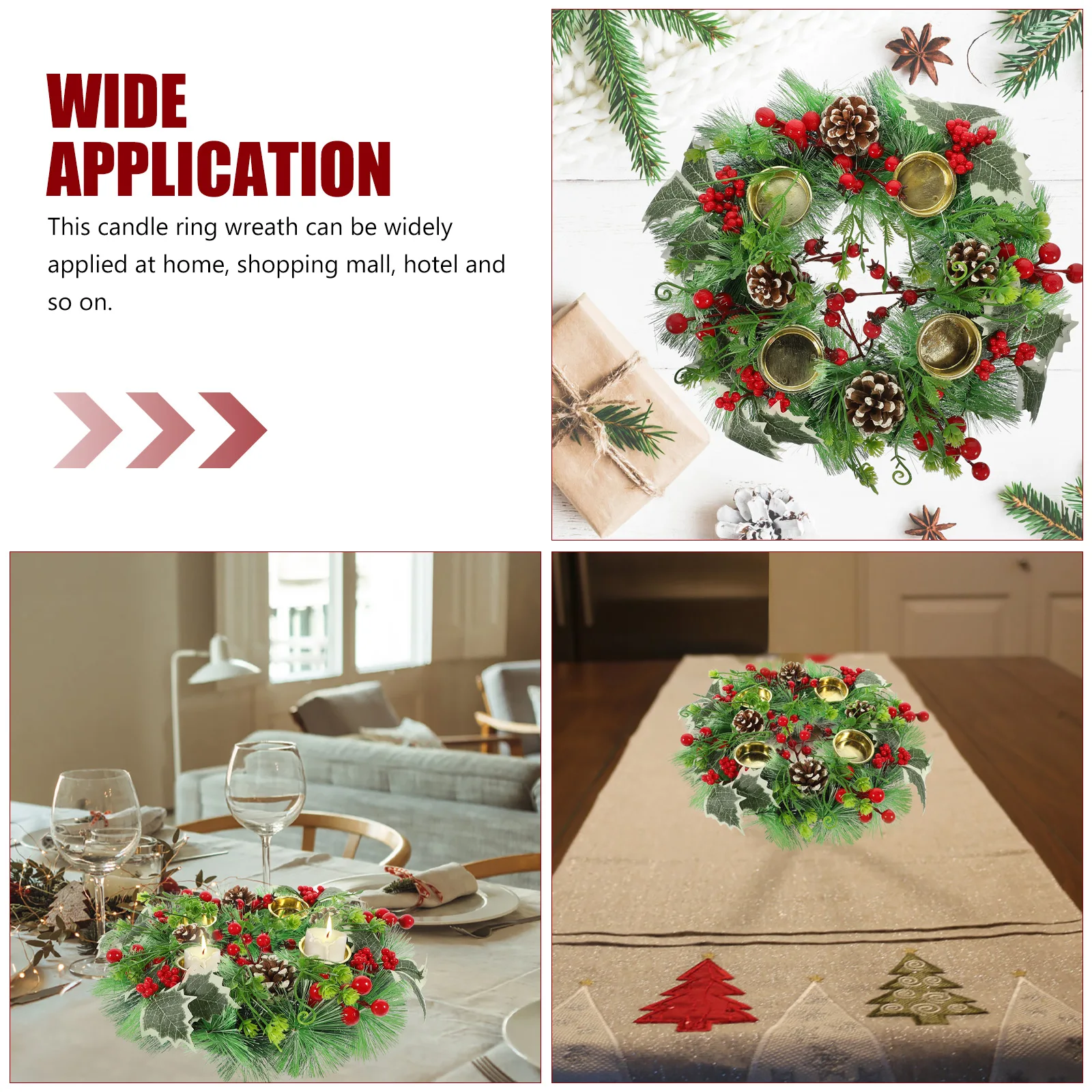 

Candlestick Garland Decorative Wreath for Table Holiday Holders Festive Desk Small Rings Plastic Christmas Pillar