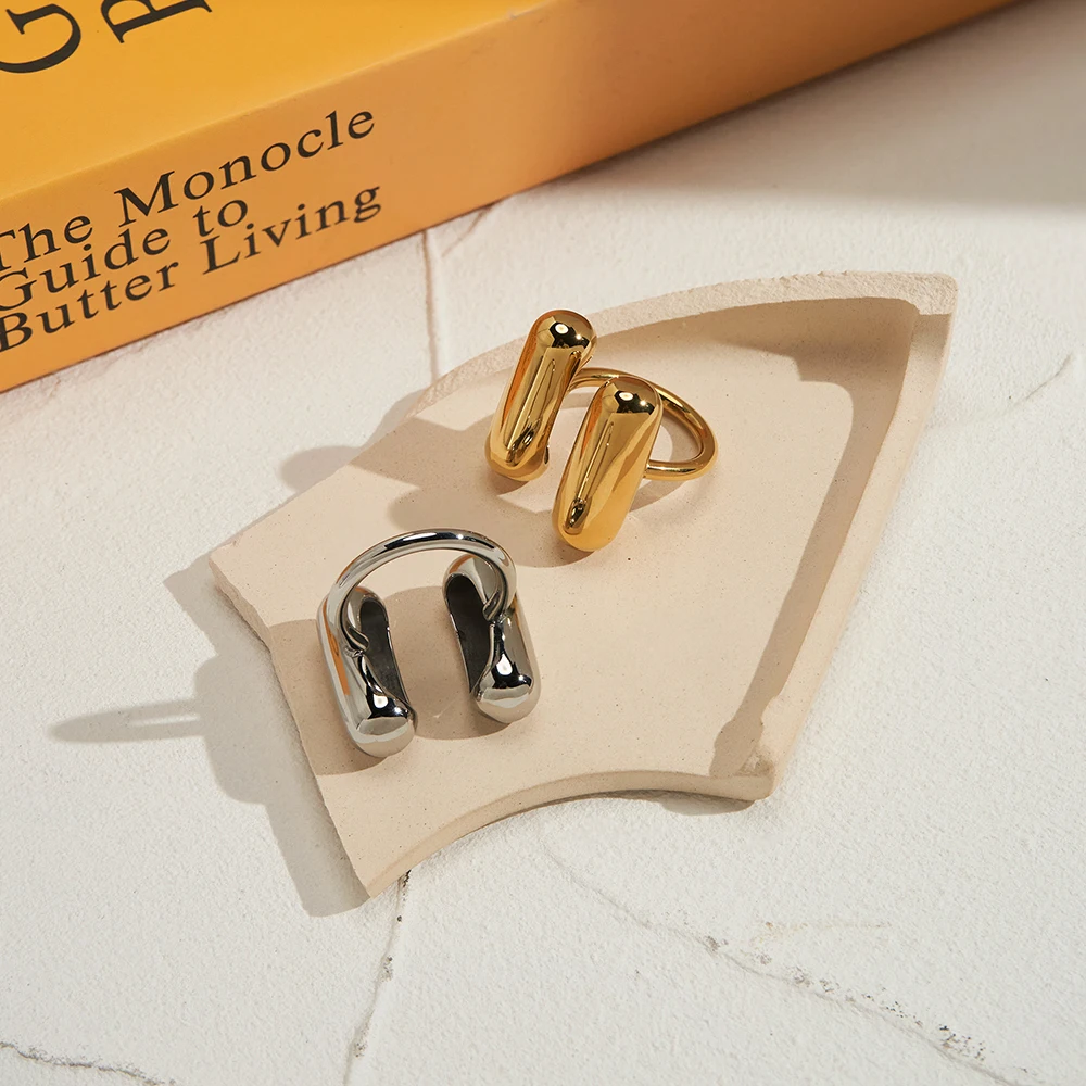 

ENFASHION Anillos Mujer Capsule Open Ring For Women Stainless steel 18K Plated Gold Fashion Jewelry Elegant Jewelry Gift R254460