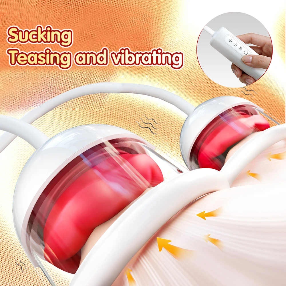 Adult Sex Toys Greedy Double Cup Sucking Vibration Breast Pump Breast Massager Chest Masturbator Nipple-licking Suction Cup