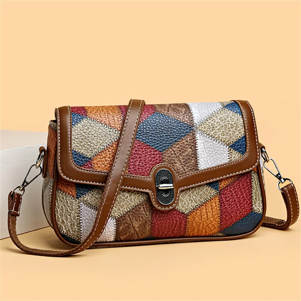 

Ladies Messenger Bag New Color Splicing New Trendy Wide Shoulder Strap Small Square Bag Retro Casual Simple Crossbody Bag