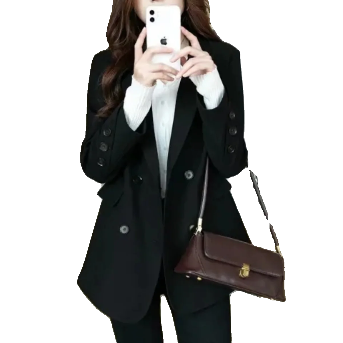 Modna Marka Damski Garnitur Plus Size, Żakiet Wiosenny Nowy, Długi Rękaw, Kołnierz, Średniej Długości, Jednolity Kolor, Styl Do Pracy