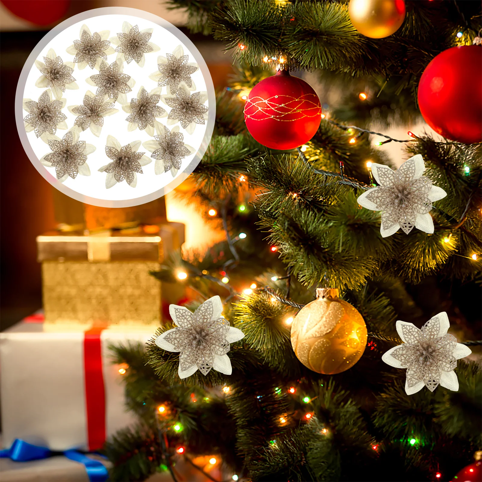 

12 Pcs Home Decor Decoration Christmas Artificial Poinsettia Floral Arrangement