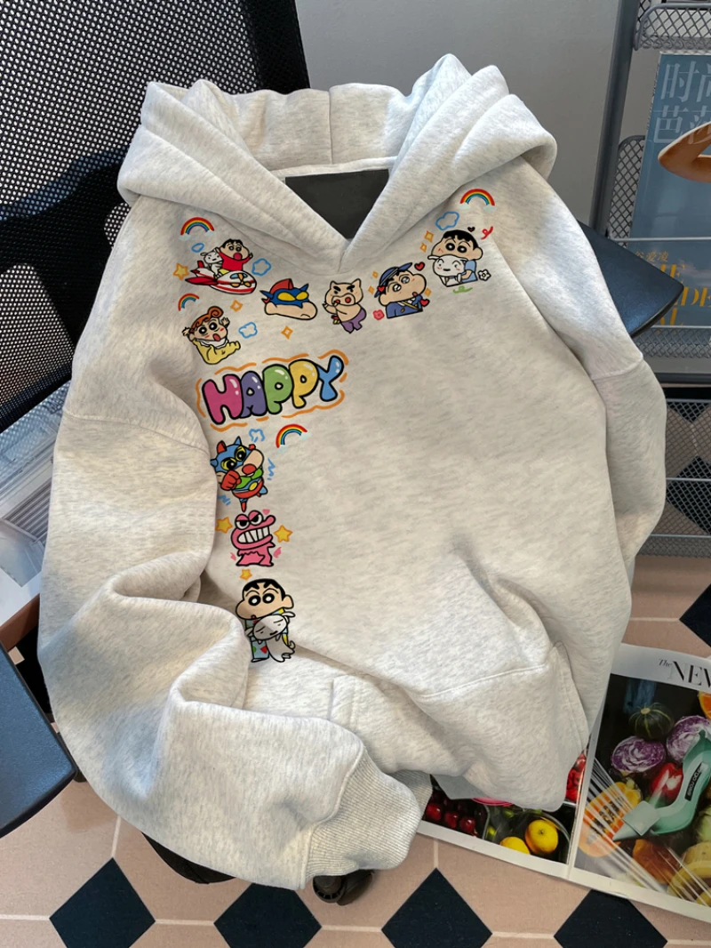 MINISO Crayon Shin-chan – pull à capuche imprimé dessin animé pour jeunes, haut ample à manches longues, vêtements pour hommes et femmes, automne et hiver