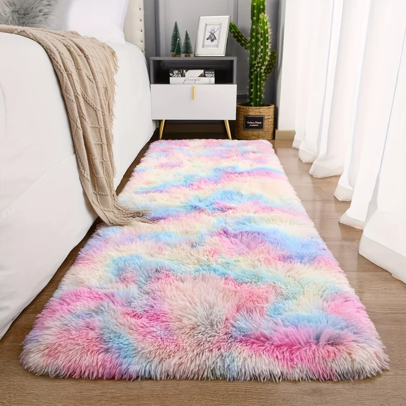 

VIKAMA Modern Style Rainbow Tie-Dye Carpet Soft and Plush for Children's Rooms, Dormitories, Bedrooms, Floor Mats, Home Decor