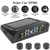USB Solar Powered LCD Display Car TPMS + 4 External Sensors Wireless Tire Pressure System Intelligent Temperature Warning