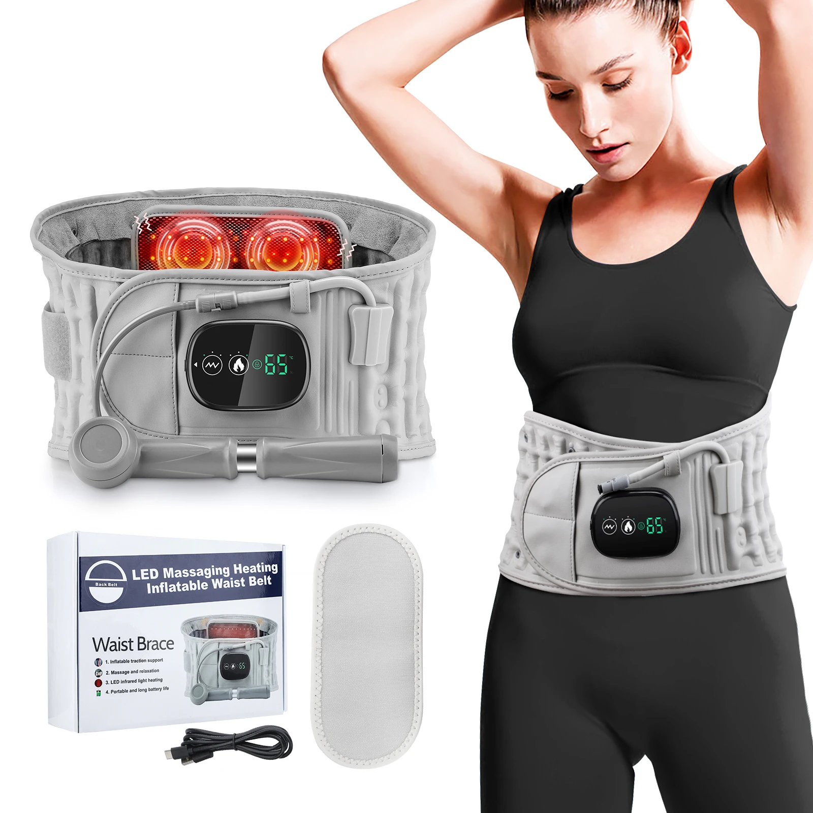 Inflatable Belt Red Light Heating Vibration Massage Airbag Support Back Relief Waist Support Belt Abdomen Pain Relief Tools