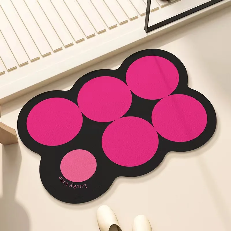 

Black And Pink Bathroom Absorbent Floor Mat Soft Diatom Mud Non-Slip Foot Mat Kitchen Toilet Bathroom Door Quick Drying