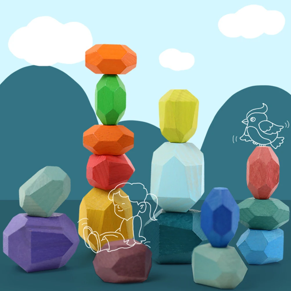 

16pcs Creative Balanced Blocks Stones For Kids Educational Playthings Stacking Wooden Building Blocks Toddler Learning