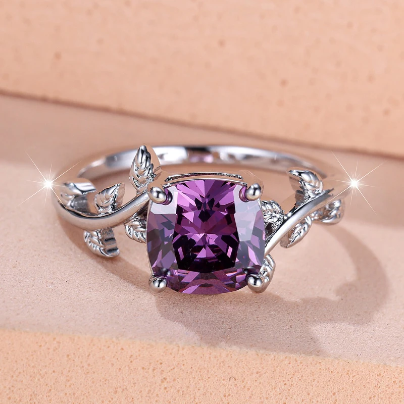 FUIHETYS Trendy 925 Silver Ring with Amethyst Jewelry Accessories for Women Wedding Engagement Party Gift Finger Rings Wholesale