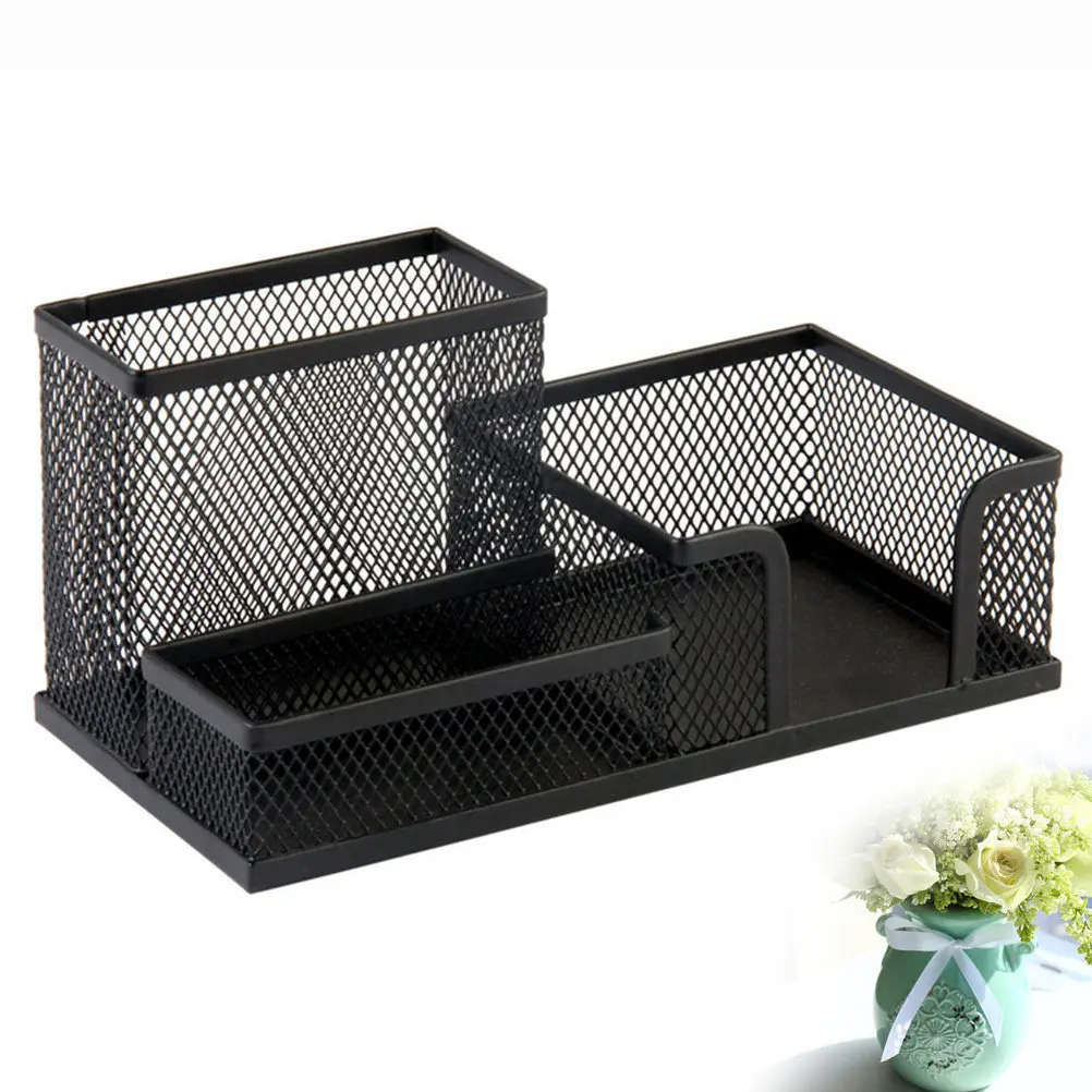 3-in-1 Multifunctional Metal Mesh Pen Container Square Design Desk Organizer for Pens Pencils Makeup Utensils Office Home Use