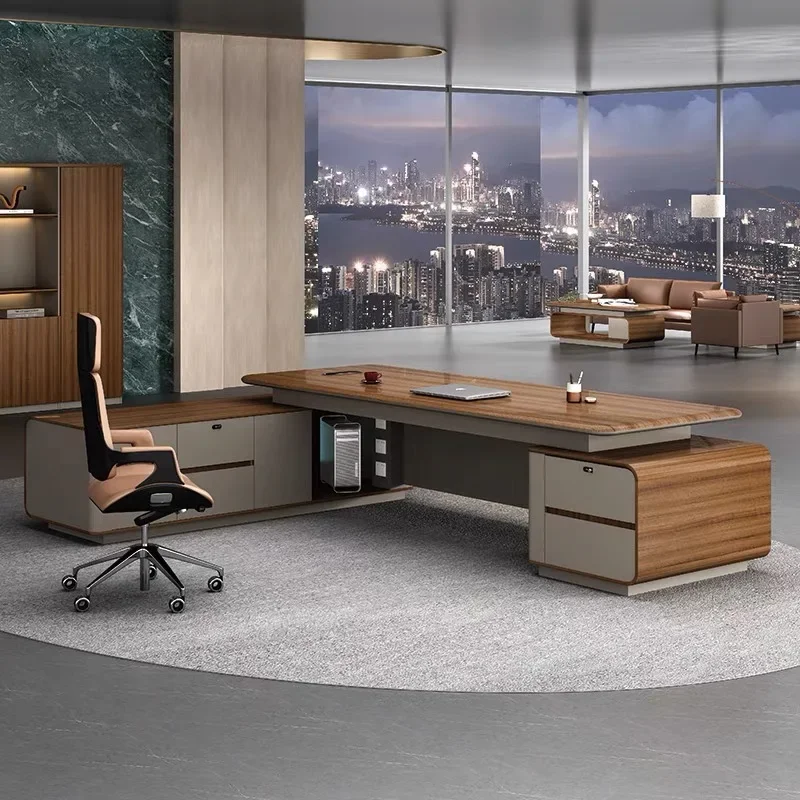 

Sets Commercial Decoration Light Luxury Pliante Desks Table Cabinet Chairs Modern Large Eckschreibtisch Office Furniture