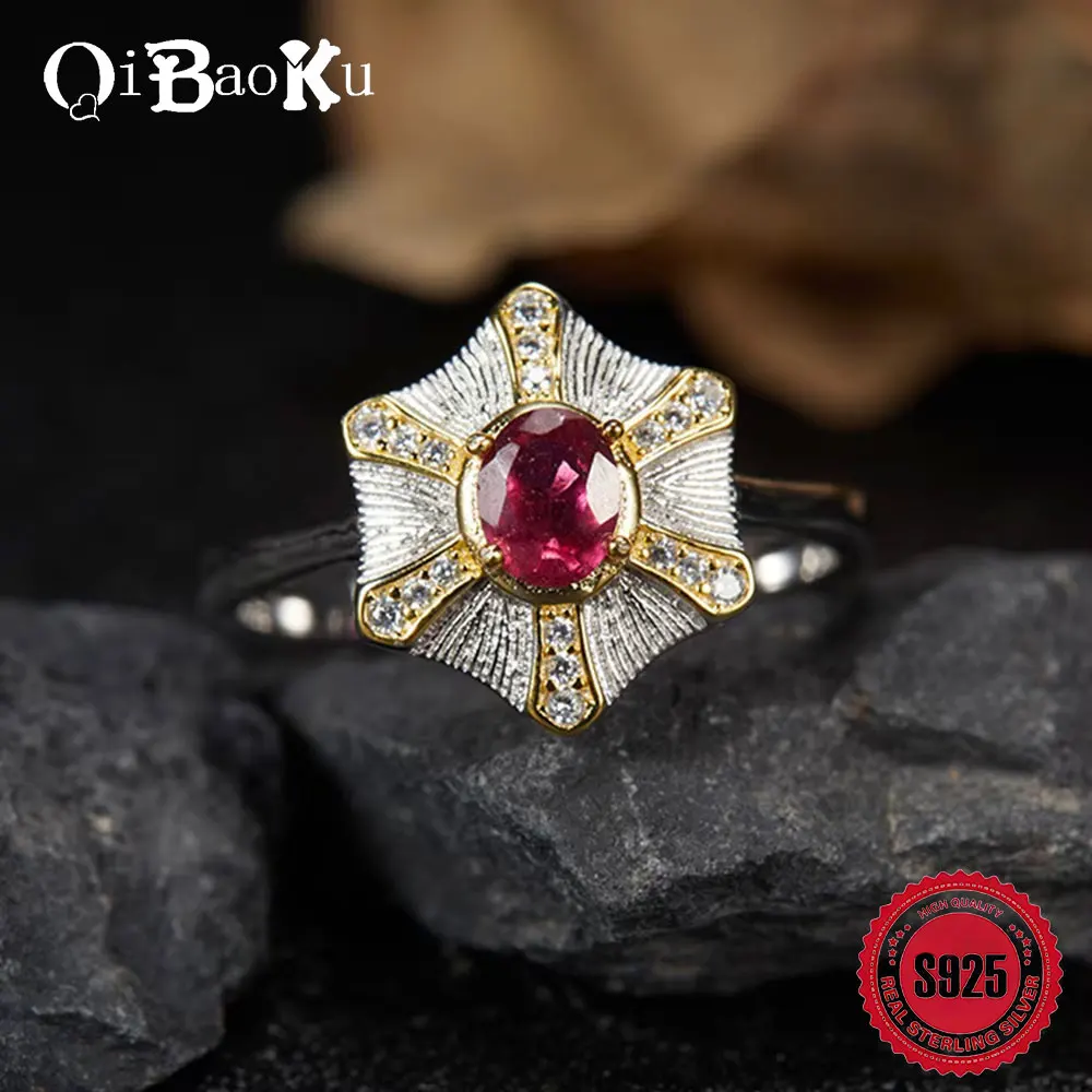 

Винтажное кольцо из стерлингового серебра S925 для женщин, натуральный драгоценный камень, красочные цветочные персонализированные обручальные кольца для вечеринок