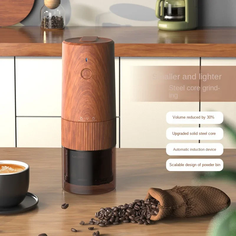 Macinacaffè elettrico portatile con venature del legno Typr-c Ricarica USB Macchina da caffè Macinacaffè automatico Nucleo in acciaio CNC jx pro