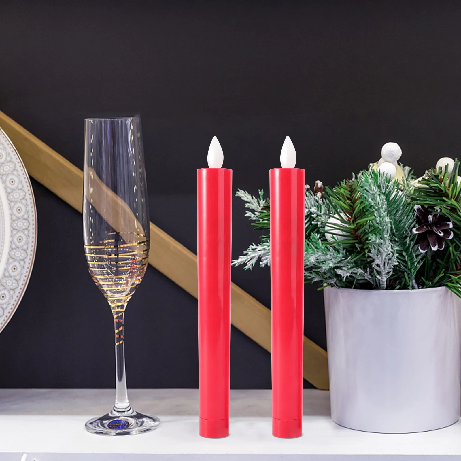 

Glowing Slim Flameless Led Candles Flickering Smokeless Lights For Home Wedding Decor Pets Safe Red