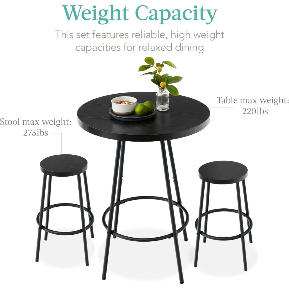 Ensemble de salle à manger bistro 3 pièces, table de pub ronde moderne à hauteur de comptoir, plateau haut compact avec tabourets de bar, ensemble de salle à manger de pub pour la cuisine