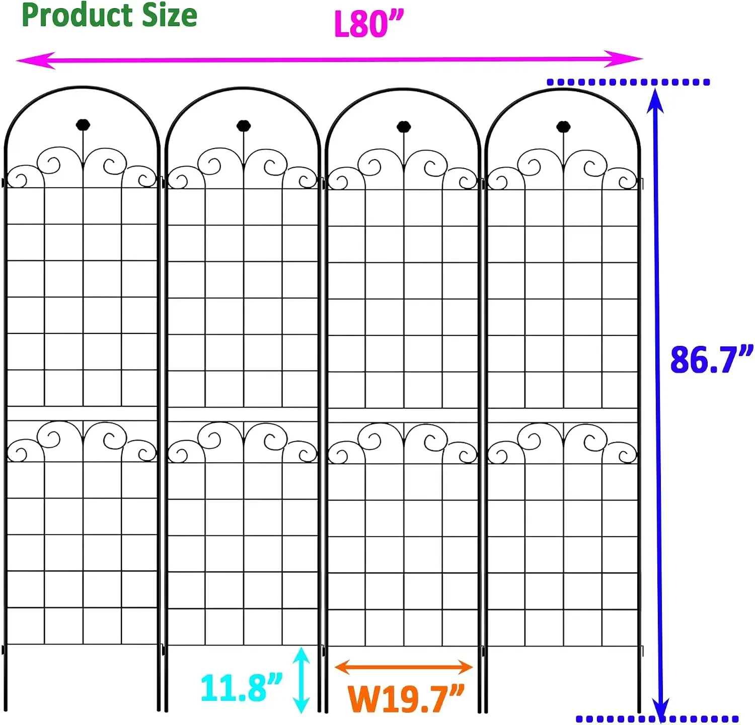 4 Pack Metal Gfor Climbing Plants Outdoor 86.7'' x 19.7'' Rustproof Plant Support Rose TrNetting TrBlack