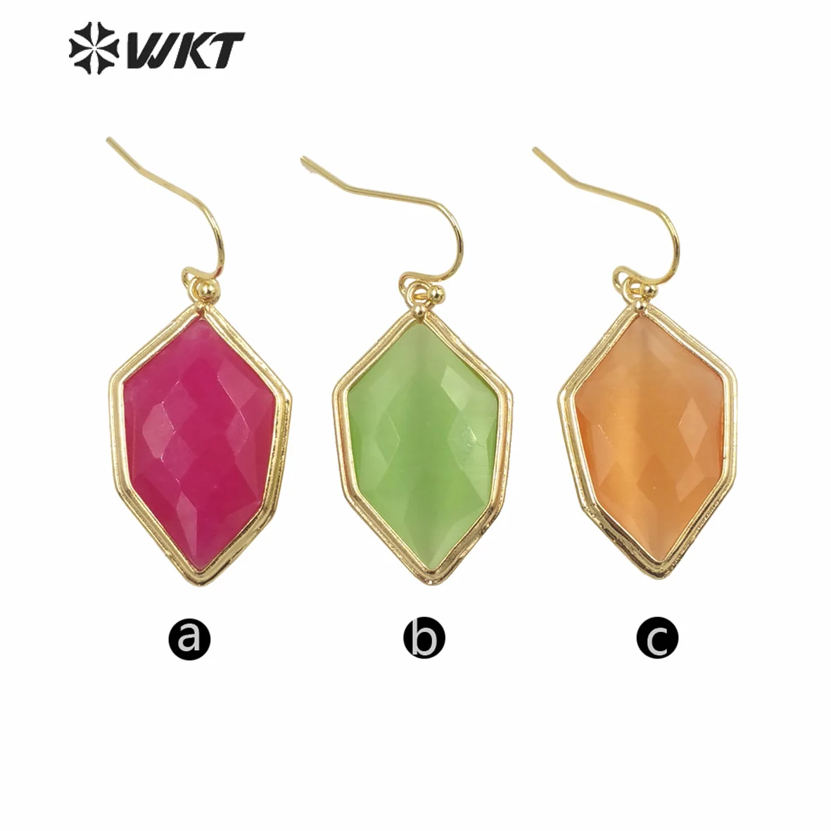 WT-E740 Wholesale New Fashion Popular Colorful Attractive Women Cat Eye Stone Earring 18K Gold Bezel Hoops Ear