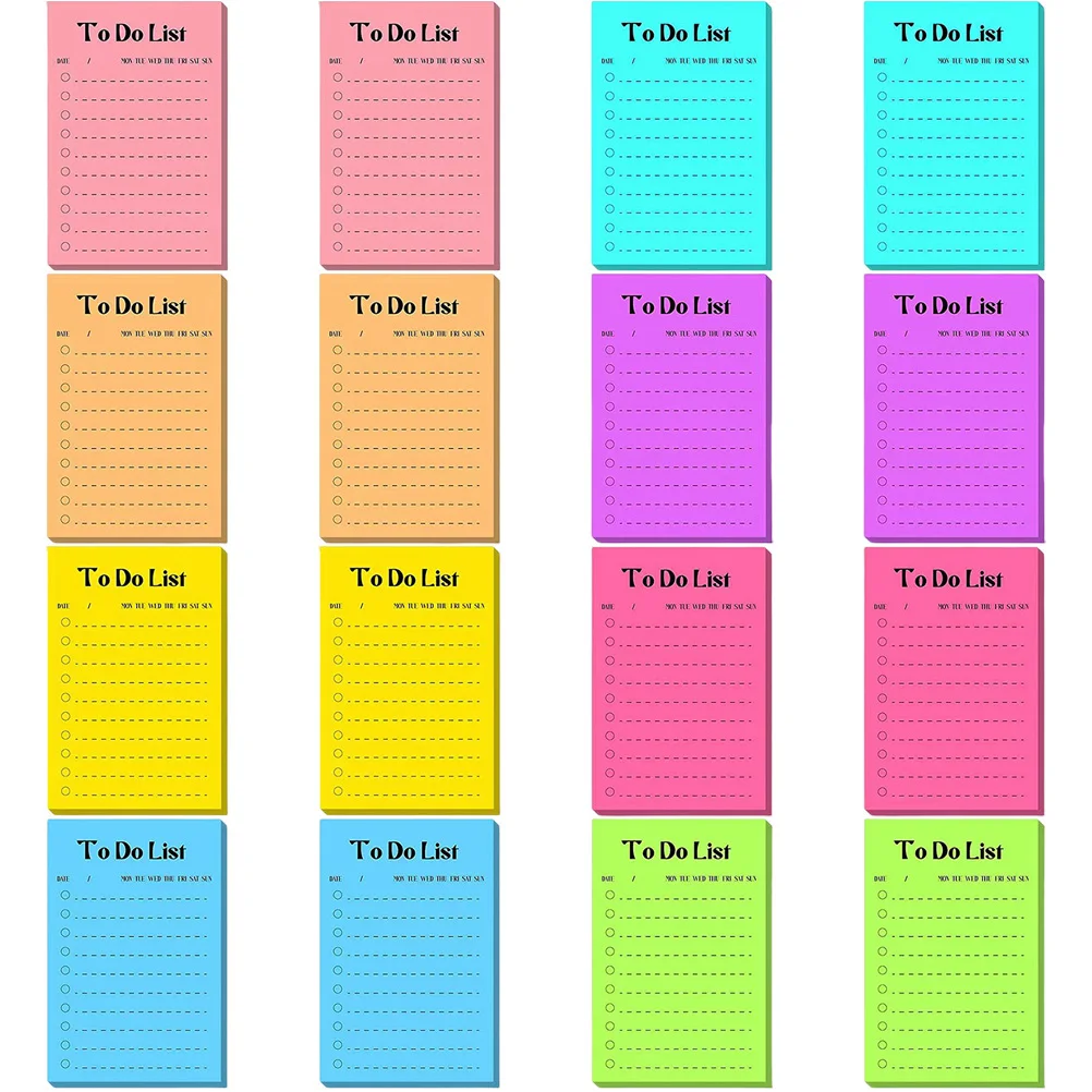 

16pcs Multi-Function Fluorescent Paper Memo Pads Portable Self-Adhesive Note Stickers For School Office Home Reminder Simple