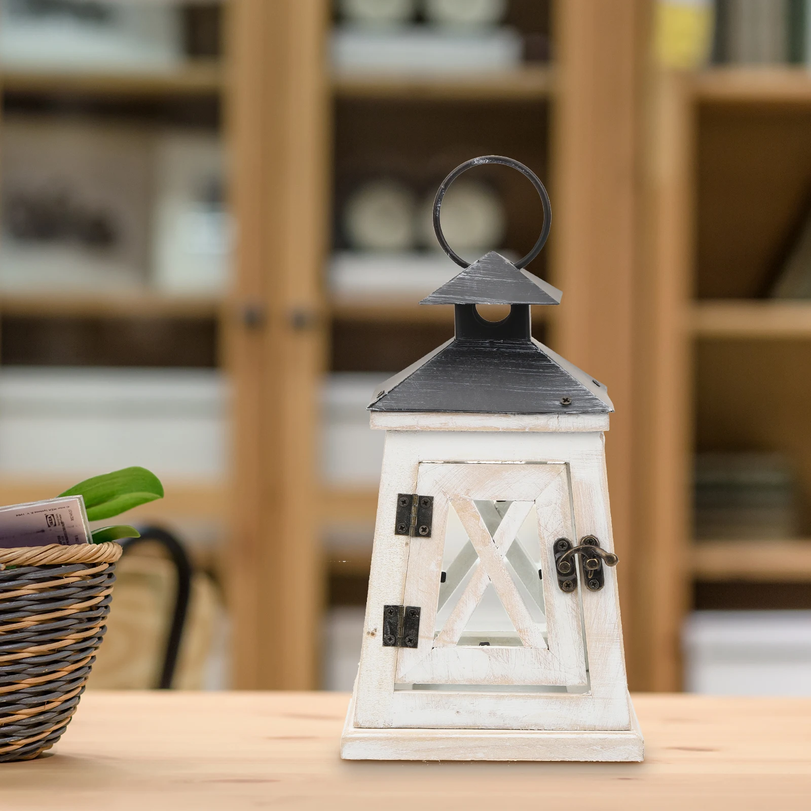 

Retro Lantern Decorative Wood Iron Material Desk Home Dorm Photo Prop Vintage Style Table White Lanterns Decor