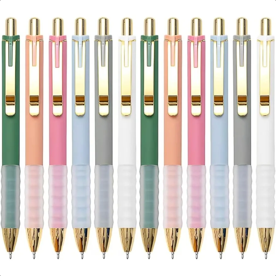 

Ballpoint Pens Black Medium Point 1mm with er Soft Grip Ball Point Pen for Men Women Retractable gold6x2 pcs
