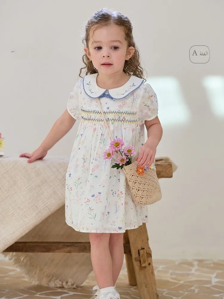 robe-florale-pour-bebe-fille-dave-bella-en-pur-coton-style-ete-taille-haute-jupe-evasee-manches-courtes-robe-mi-longue