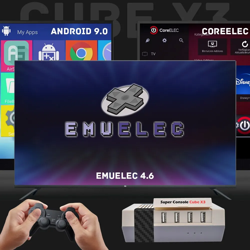 Imagem -04 - Retro Super Console Cube x3 60000 Mais Jogos 70 Mais Emuladores 4.6 Android 9.0 Coreelec Três Sistemas 4k Uhd Plug And Play