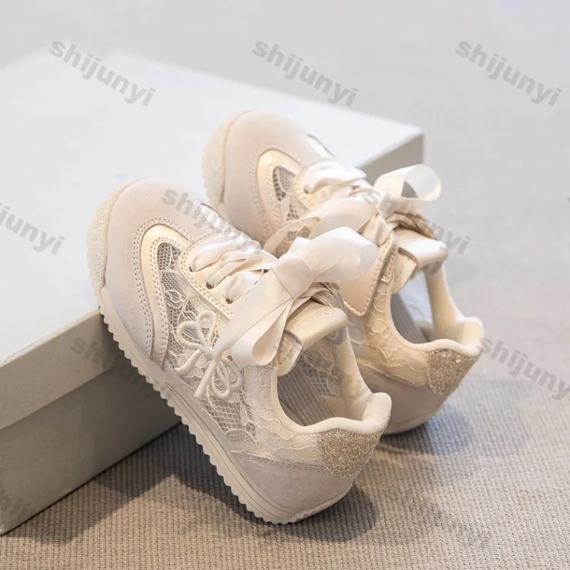 

Girls' Sneakers 2025 New Summer Mesh Breathable Soft Sole Flats Fashion Bow-knot Lace Up Lightweight Comfortable Casual Shoes